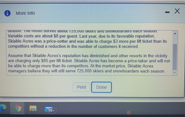 1. If Skiable Acres cannot reduce its conts, what profit will it