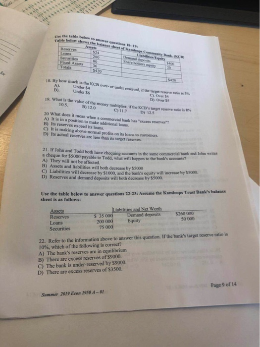  Use the table below to answer questions 18-19: Table below shows