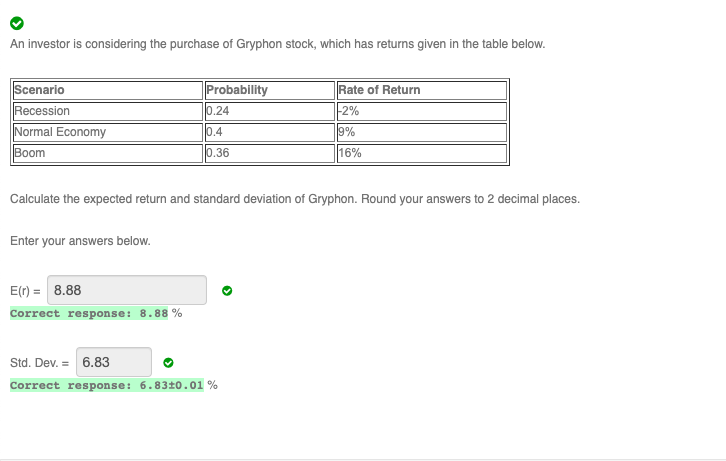 Just need help figuring out how to find the E(rp) and Standard