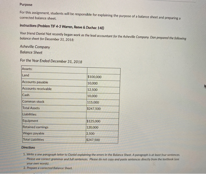  Purpose For this assignment, students will be responsible for explaining the