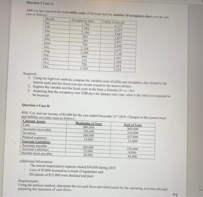  Question 1 Case A 960 ABS Cor has reported the total