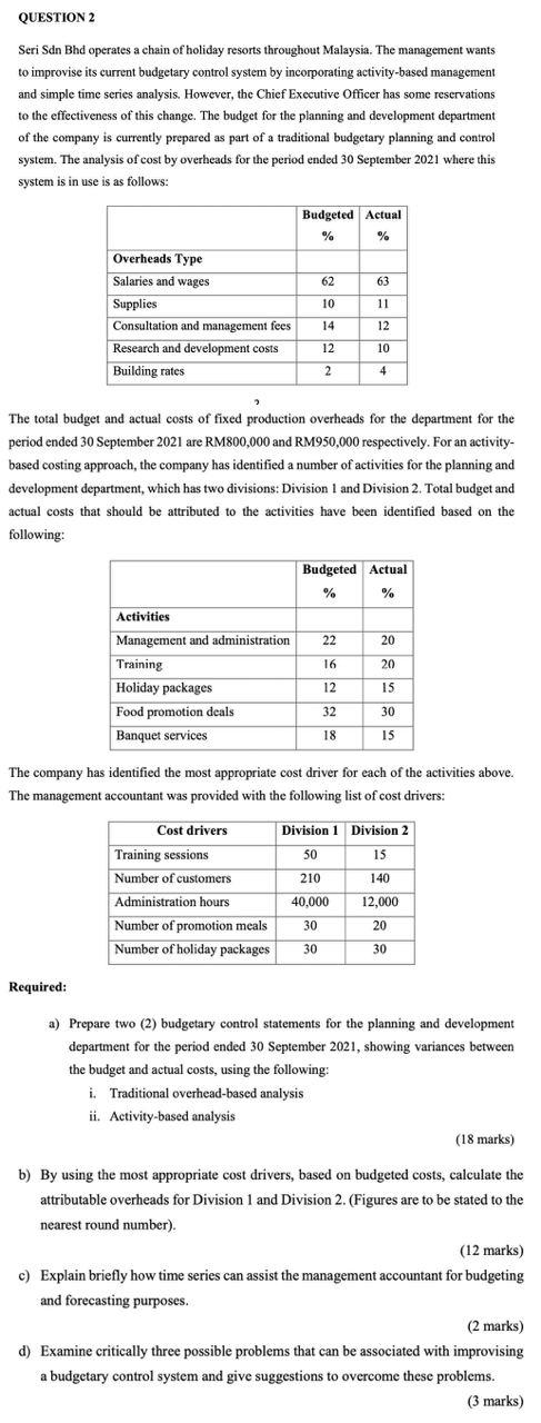 need B please QUESTION 2 Seri Sdn Bhd operates a chain of