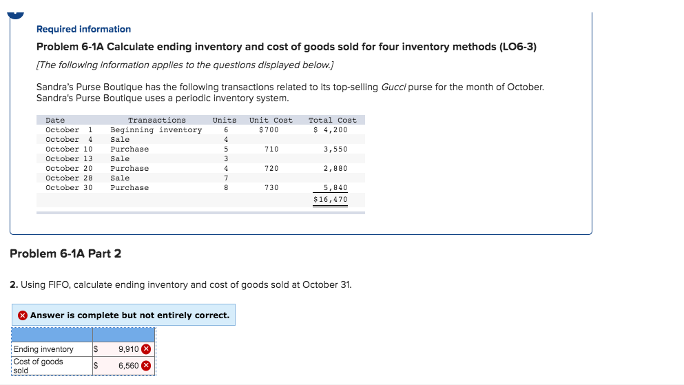 help with correct answer, please Required information Problem 6-1A Calculate ending inventory