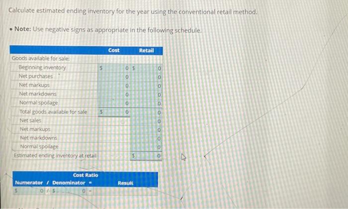 year using the conventional retall method. - Note: Use negative siggs as
