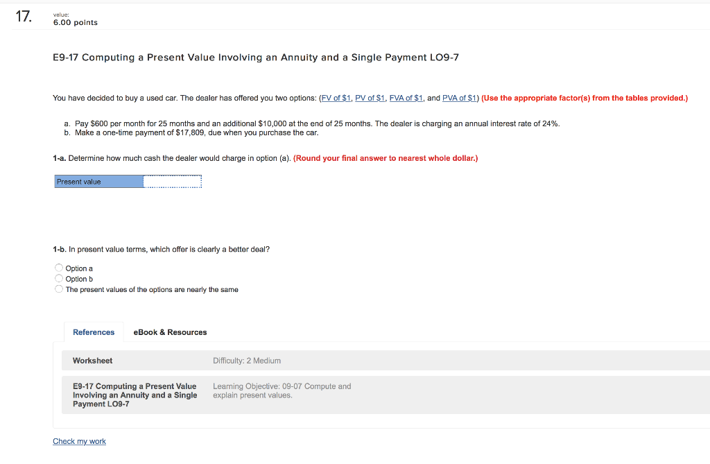 17nts 6.00 points E9-17 Computing a Present Value Involving an Annuity