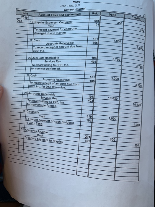 to preparing financial statements for the LLC's first month: The December 31