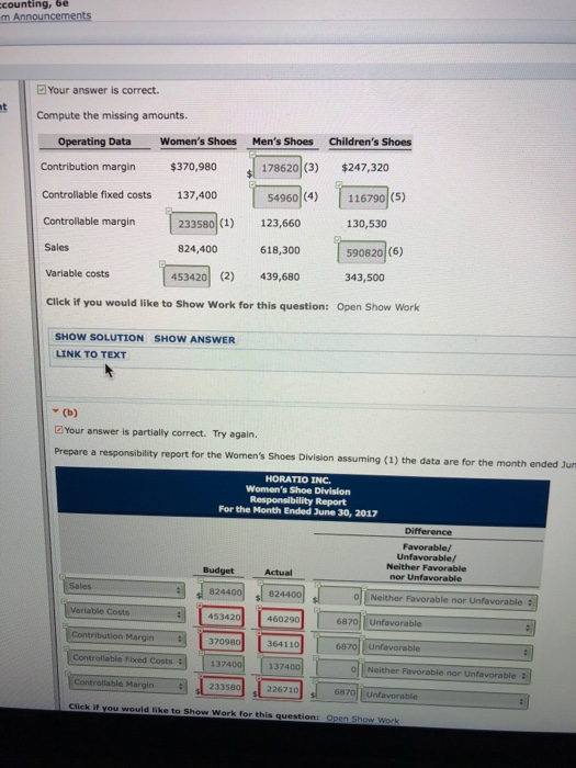  counting,6 Your answer is correct. Compute the missing amounts. Men's Shoes
