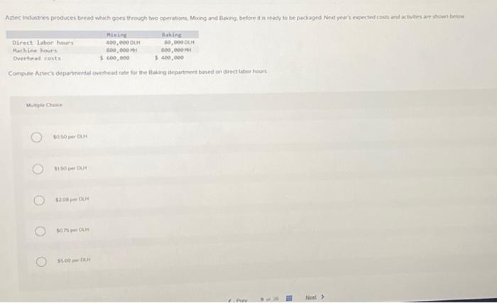  Aztec Industries produces bread which goes through two operations, Mixing and