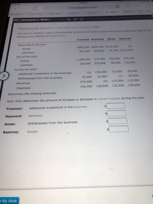  v2 One-ACcc Ch. 1 Homework 2-Week 1 Missing Amounts from Balance