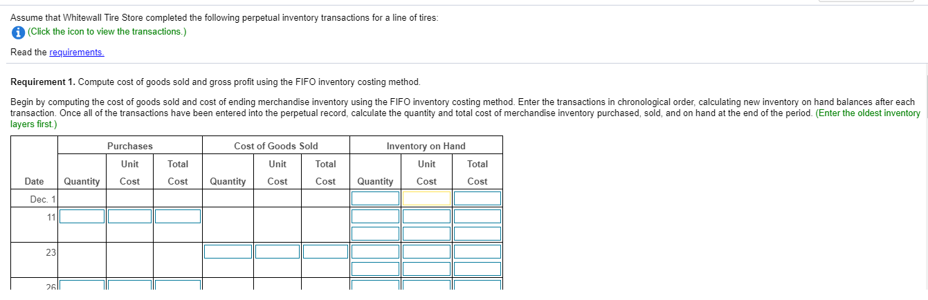 Purchase 23 Sale 26 Purchase 29 Sale 16 tires @ 10 tires