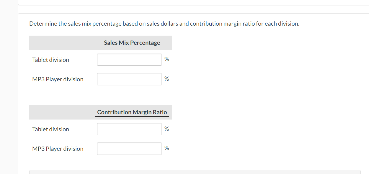 players. The business is divided into two divisions along product lines. CVP