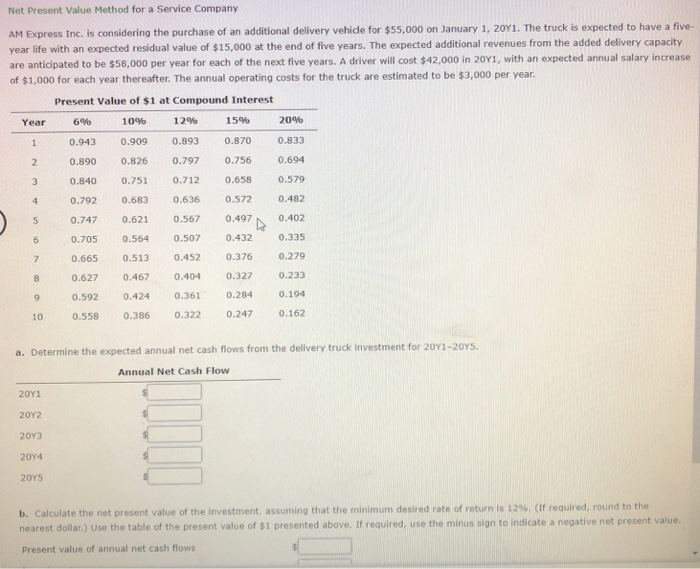  Net Present Value Method for a Service Company AM Express Inc.