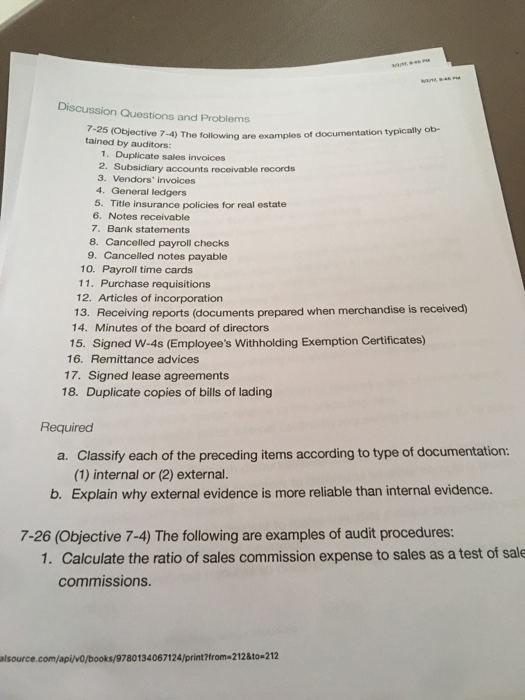  Discussion Questions and Problems are examples of documentation typically ob- 7-25