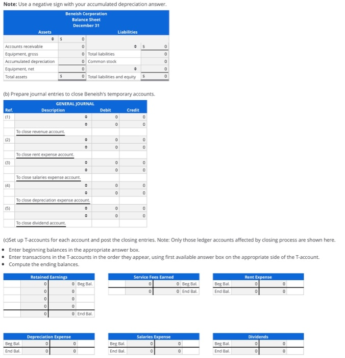  Note: Use a negative sign with your accumulated depreciation answer. Beneish