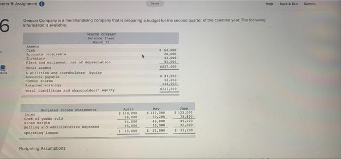  apter 9: Assignment Help Seve El Sutimit 6 Deacon Company is