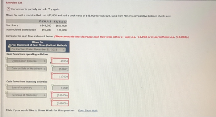  Exercise 121 Your answer is partially correct. Try again. Milner Co.