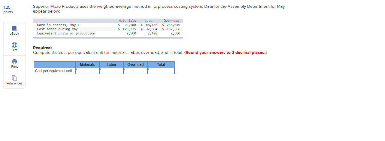  1.25 points Superior Micro Products uses the weighted-average method in its