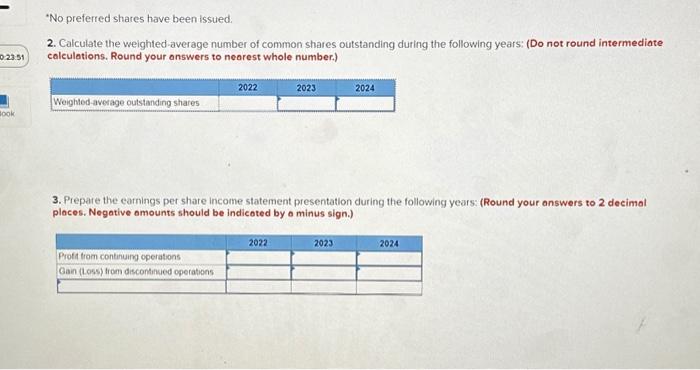 Required: 1. Calculate the 11 missing amounts. (Loss should be indicoted by