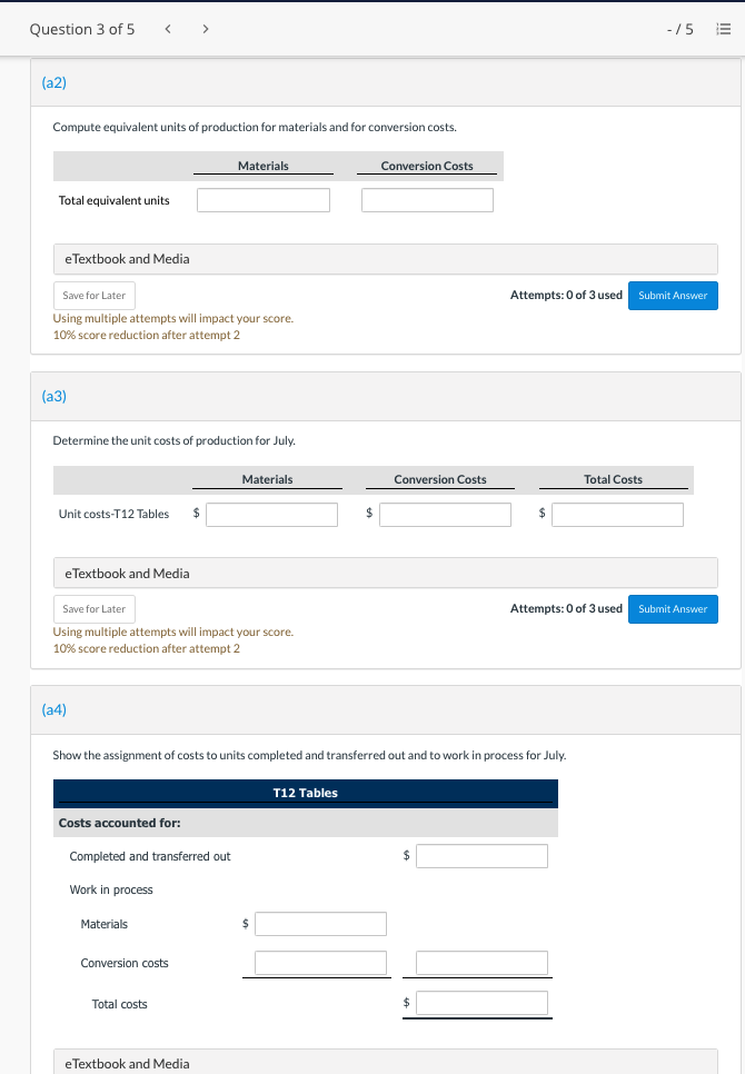 VISTA INDUSTRIES INC. Cutting Department Production Cost Report Equivalent Units Physical Units