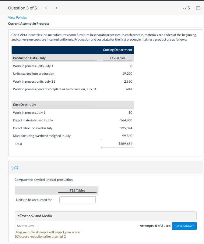 Conversion Costs Quantities Materials Units to be accounted for Work in process,