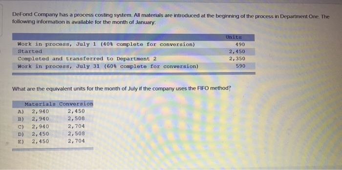  DeFond Company has a process costing system. All materials are introduced