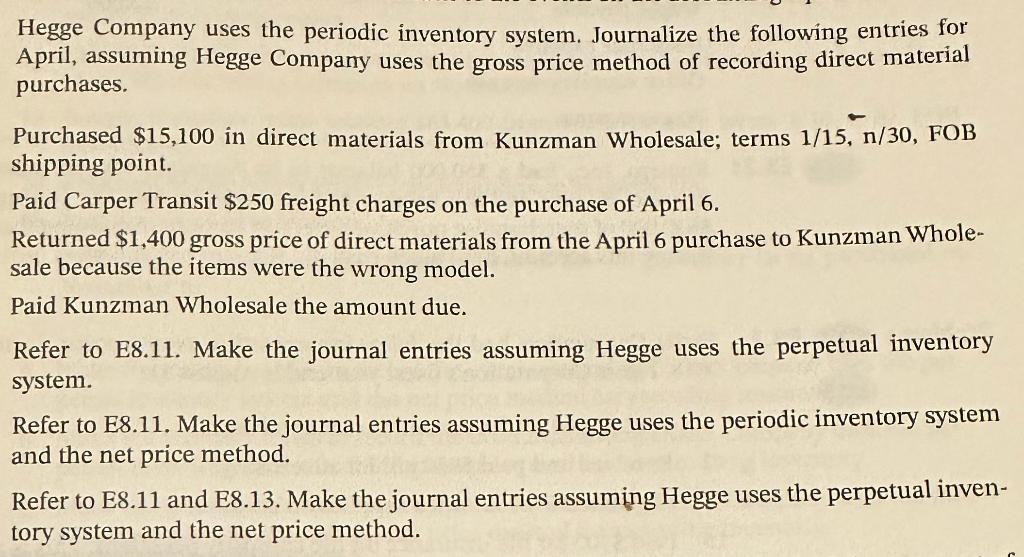 Introduction to Accounting An Integrated Approach Eighth Edition Chapter 8 E8.11 Hegge