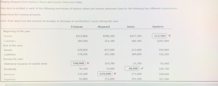 im needing help with the ones I got wrong Missing Amounts from