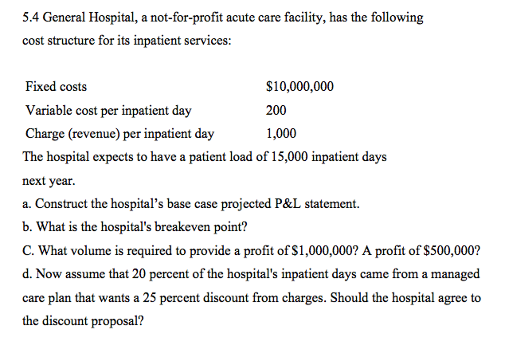 Hi, this is my problem please solve it. Thanks 5.4 General Hospital,