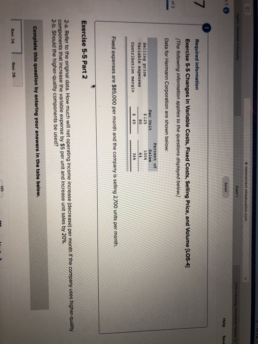  Exam 1 Help Save 7 Required information Exercise 5-5 Changes in