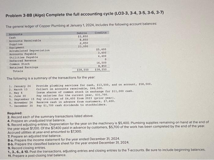 Please answer it all!!!:))) Problem 3-8B (Algo) Complete the full accounting