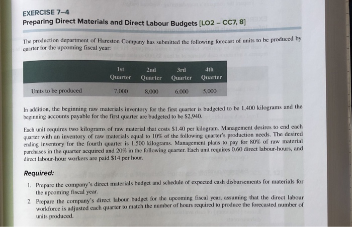  EXERCISE 7-4 Preparing Direct Materials and Direct Labour Budgets (LO2 -