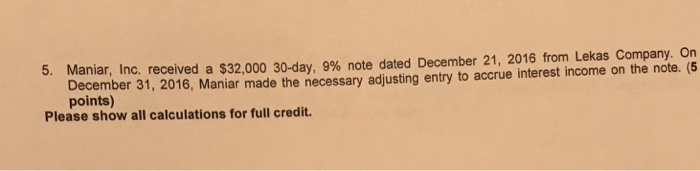  aniar, Inc. received a $32,000 30-day, 9% note dated December 21,