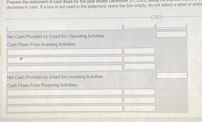cash flows for the year ended December 31, 2025, using the indirect