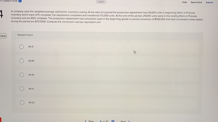  Chapters 15,16 Help Suve & Exit Submit 7 A company uses