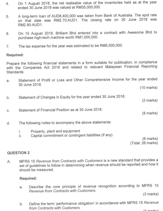 or loss for questions 1 RM QUESTION 1 Brilliant Bhd is an