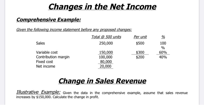  Changes in the Net Income Comprehensive Example: Given the following income
