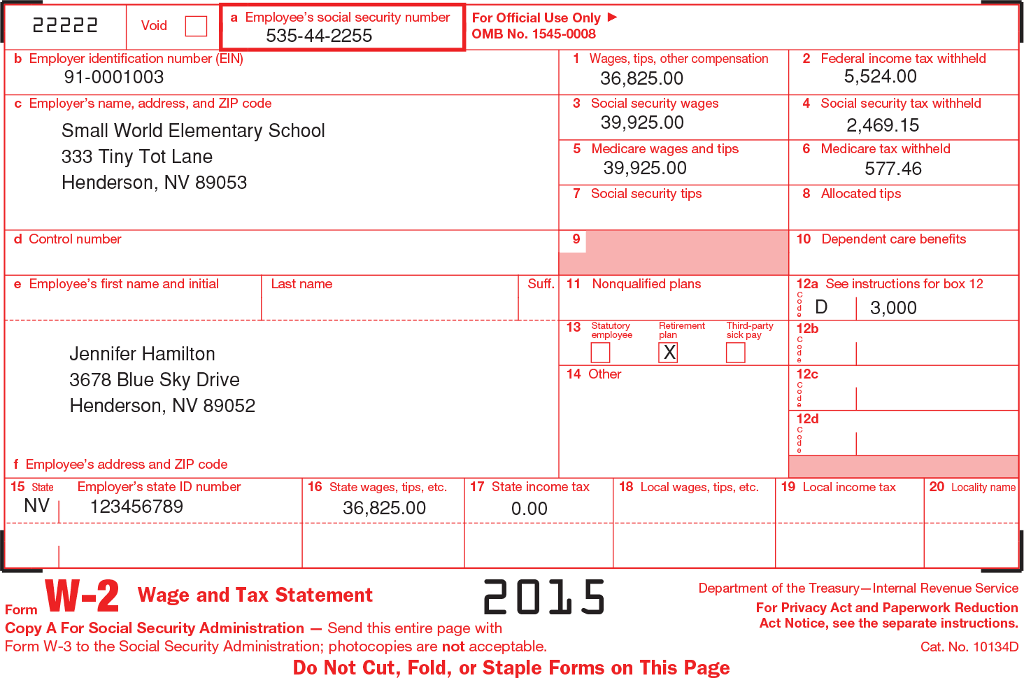 Keith and Jennifer Hamiltons 2015 federal income tax return. If information is