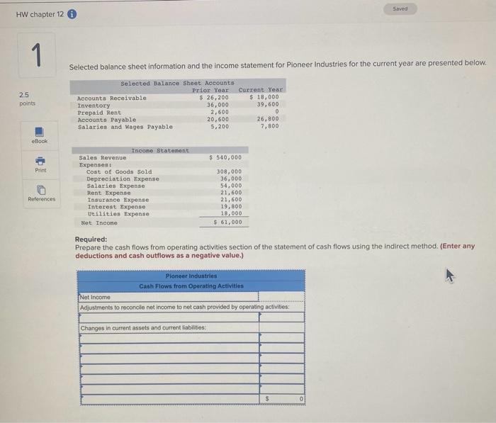  HW chapter 12 i 2.5 points eBook Print References Selected balance