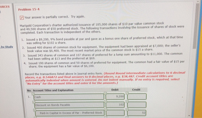  URCES Problem 15-4 Your answer is partially correct. Try again. Marigold