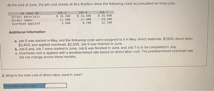 started in May, and the following costs were assigned to it in