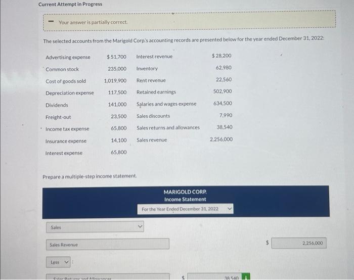  Current Attempt in Progress Your answer is partially correct. The selected