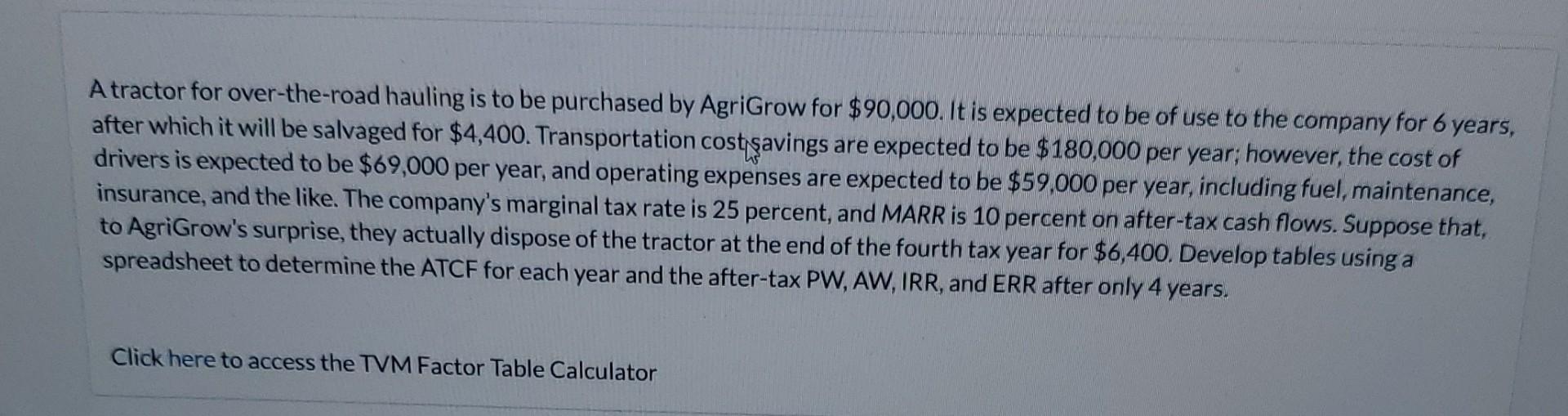 Please be specific as possible without using excel. A tractor for