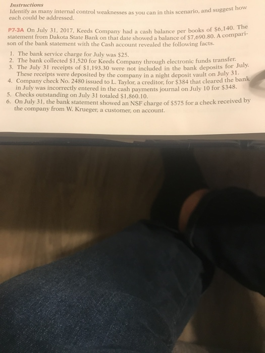  Instructions Identify as many internal control weaknesses as vou can in