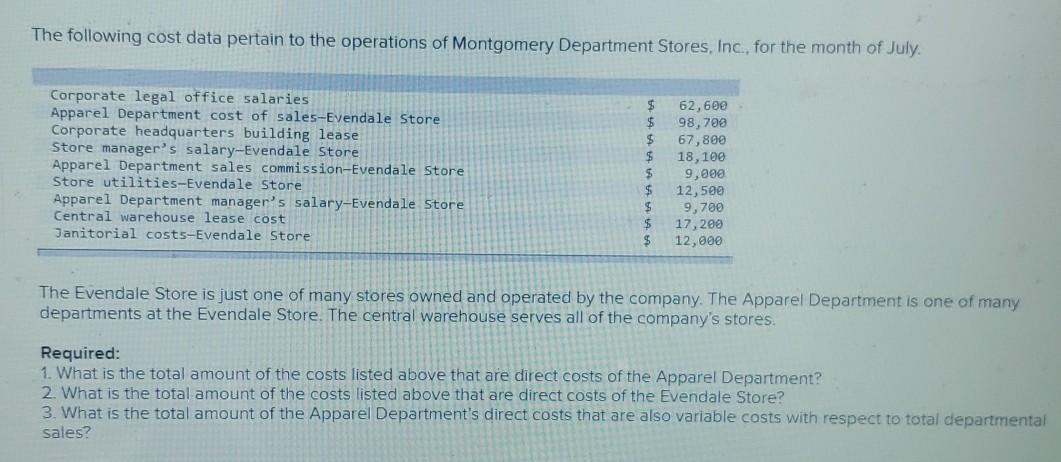  please answer 1,2, and 3 competely The following cost data pertain