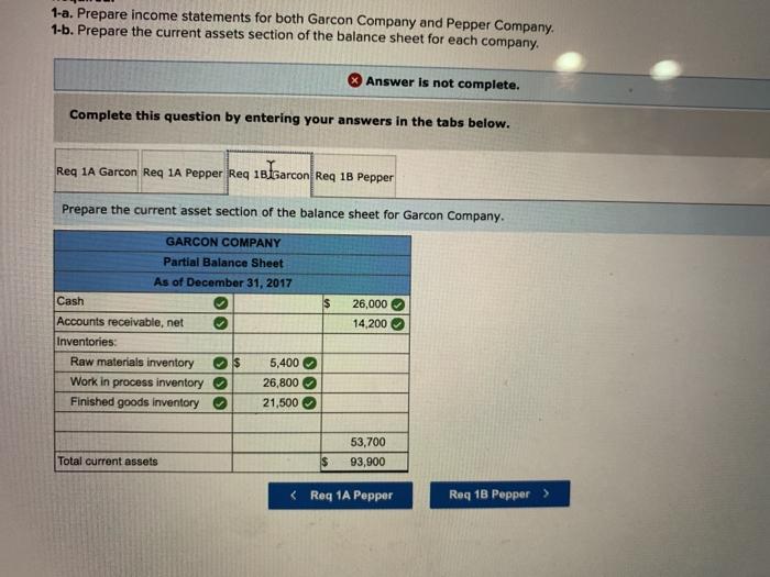Company and Pepper Company. Garcon Pepper Company Company Beginning finished goods inventory