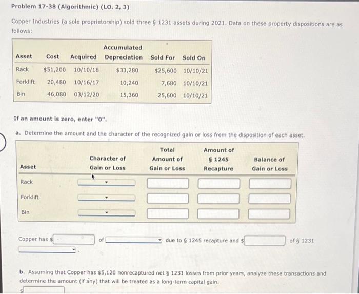  Problem 17-38 (Algorithmic) (LO. 2, 3) Copper Industries (a sole proprietorship)