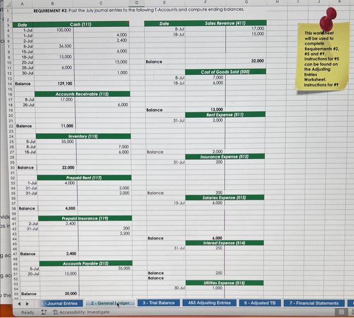 T-Accounts on the General Ledger (Step 2) worksheet and compute ending balances.
