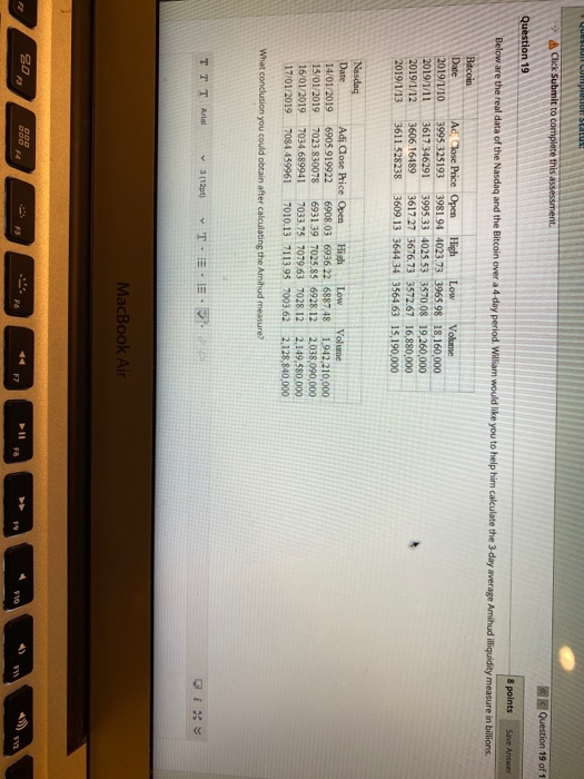 Question 19 8 points Save As Below are the real data of