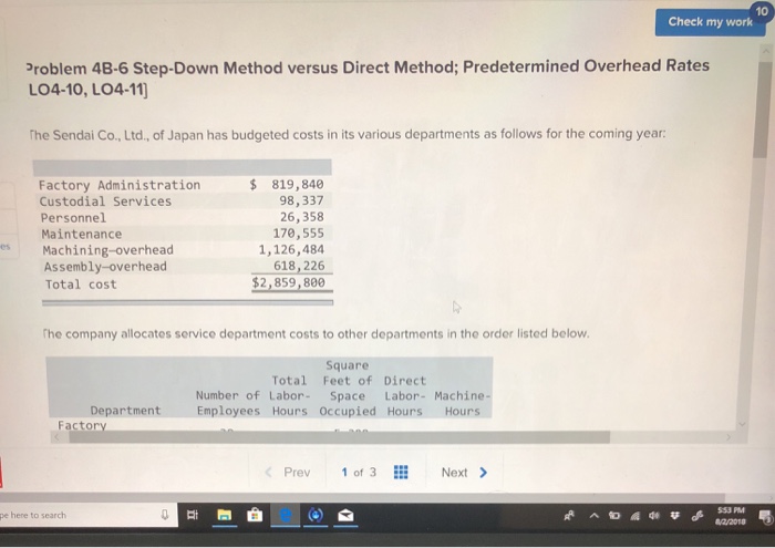  10 Check my work Problem 4B-6 Step-Down Method versus Direct Method;