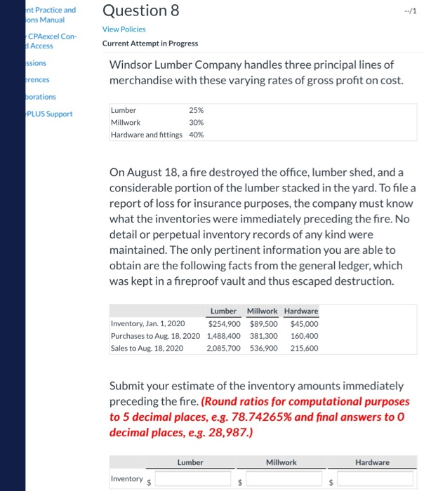  Int Practice and ons Manual Question 8 CPAexcel Con- Access View